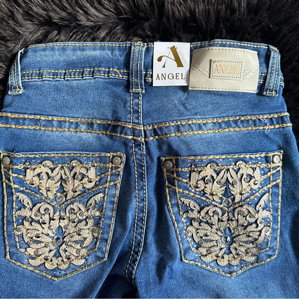 Angel Women's Denim Jeans with Gold Embroidery